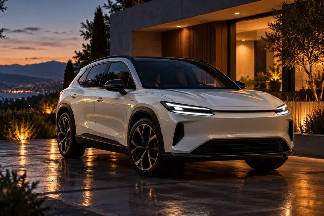 A white crossover at dusk, without visible branding or a readable plate