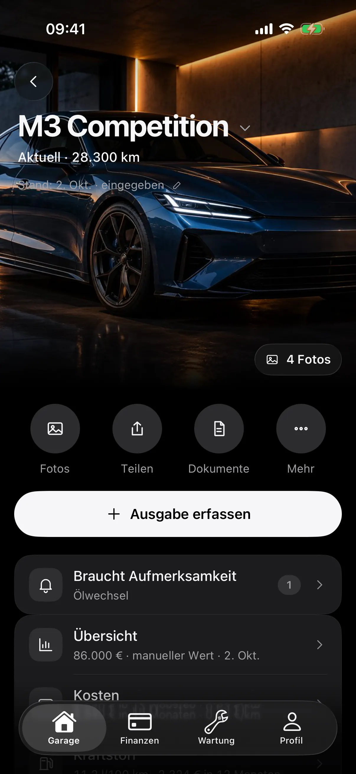 Der Bildschirm des Autos in AutoFolio